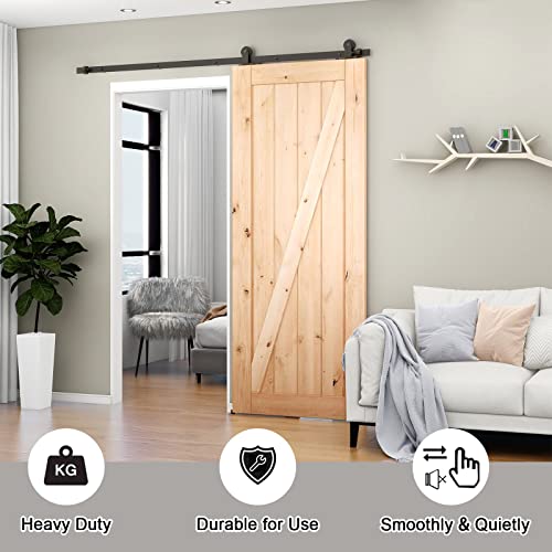 CCJH 5.5FT Sliding Barn Door Hardware Kit Heavy Duty Smoothly and Silently Easy to Install Fit 33" Width Single Door Panel T-Shaped Style Black - Image 3