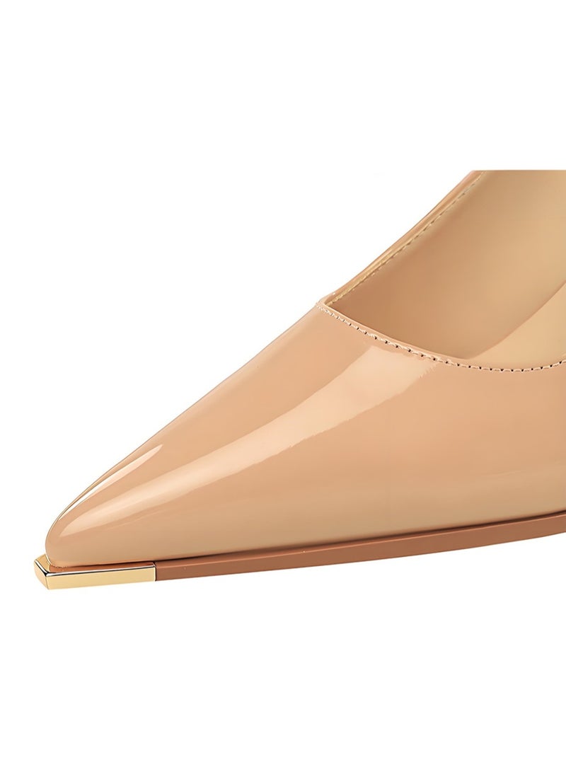 بيج تري المرأة مغلقة أشارت إصبع القدم مضخات سلينغباك ستيليتو كعب عالي صنادل لون عاري 9.5CM - Image 3