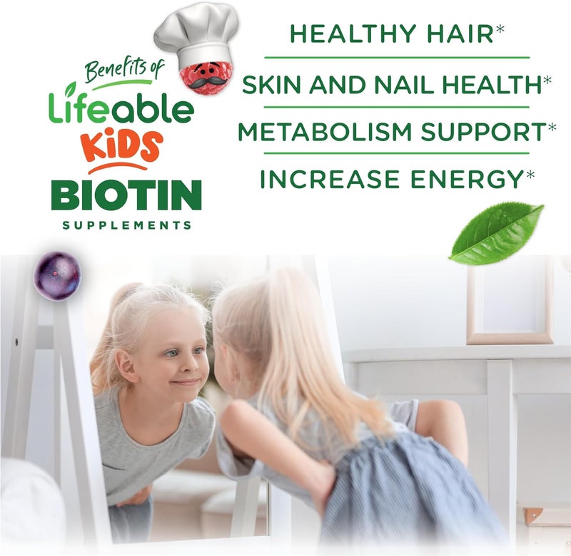 Lifeable Sugar Free Kids Biotin Gummies  5000mcg  Great Tasting Biotin Supplement  Biotin Gummies for Hair Growth Skin and Nail Health  Hair Vitamins for Kids Boys Girls  90 Gummies - Image 3