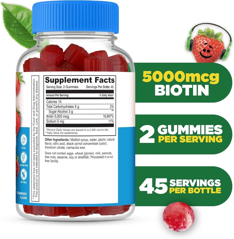 Lifeable Sugar Free Kids Biotin Gummies  5000mcg  Great Tasting Biotin Supplement  Biotin Gummies for Hair Growth Skin and Nail Health  Hair Vitamins for Kids Boys Girls  90 Gummies - Image 2