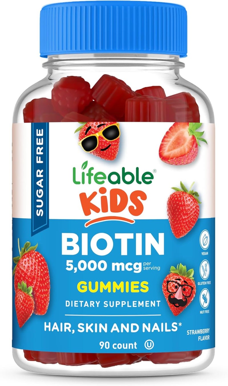 Lifeable Sugar Free Kids Biotin Gummies  5000mcg  Great Tasting Biotin Supplement  Biotin Gummies for Hair Growth Skin and Nail Health  Hair Vitamins for Kids Boys Girls  90 Gummies - Image 1