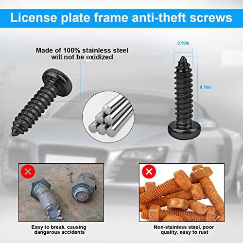 YALOK Anti Theft License Plate Screws Kits- Rustproof Stainless Steel Car Tag Plate Mounting Hardware, M6 (1/4") Tamper Proof Fastener Nut, Caps Cover for Front Rear Frame Holder Mounting（Black-Set4） - Image 3