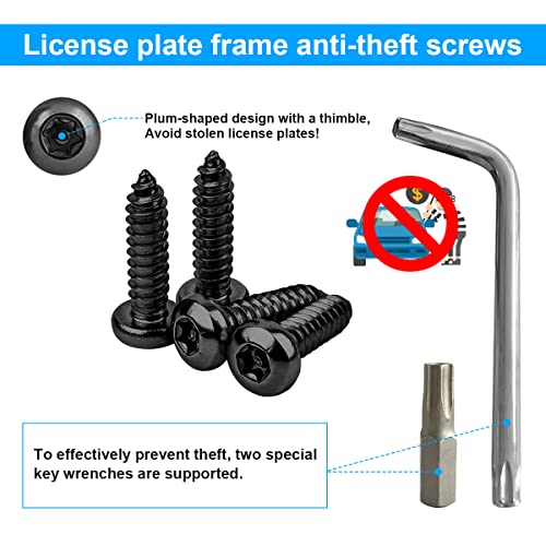 YALOK Anti Theft License Plate Screws Kits- Rustproof Stainless Steel Car Tag Plate Mounting Hardware, M6 (1/4") Tamper Proof Fastener Nut, Caps Cover for Front Rear Frame Holder Mounting（Black-Set4） - Image 2
