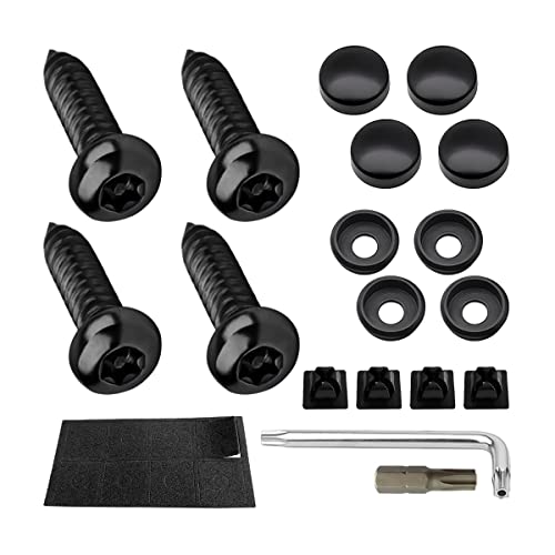 YALOK Anti Theft License Plate Screws Kits- Rustproof Stainless Steel Car Tag Plate Mounting Hardware, M6 (1/4") Tamper Proof Fastener Nut, Caps Cover for Front Rear Frame Holder Mounting（Black-Set4） - Image 1