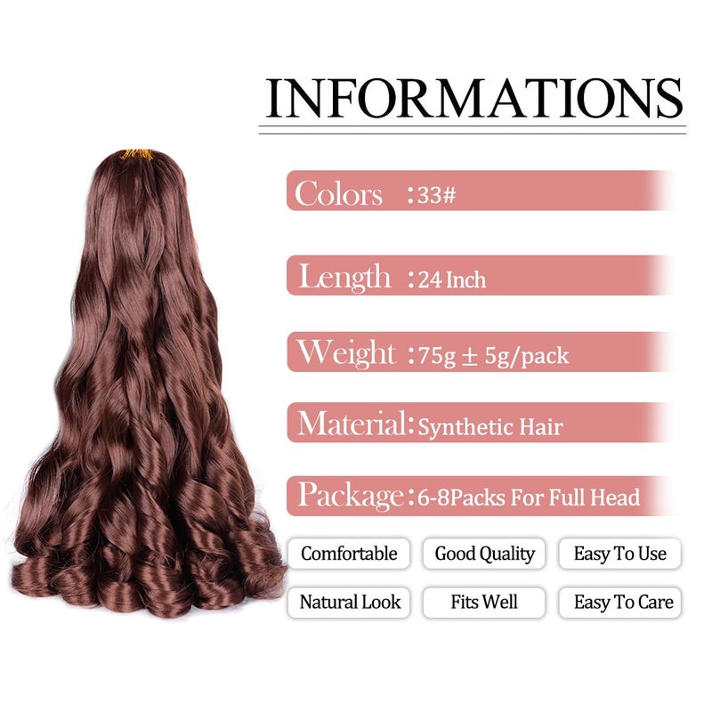 Luoyudu French Curls Braiding Hair 33# Synthetic Bouncy Braiding Hair Extensions 75g/pack French Curly Crochet Hair Extensions 24inch(24 Inch,8 Packs,33#) - Image 2