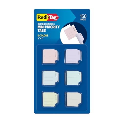 Redi-Tag Mini Priority Tabs, Small Flags for Journals and Notebooks, Small Sticky Notes, School & Office Supplies, Adhesive Tabs for Organization, 150 per Pack, 6 Assorted Colors, 1" x 1" (1009678) - Image 1