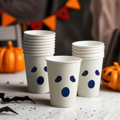 Confettiville Halloween Disposable Paper Party Cups, Bulk 50 Pack, Leak-Resistant, 12 oz Hot and Cold Cups for Restaurants and Parties, Ghost Face - Image 3
