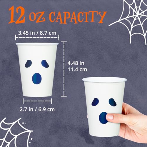 Confettiville Halloween Disposable Paper Party Cups, Bulk 50 Pack, Leak-Resistant, 12 oz Hot and Cold Cups for Restaurants and Parties, Ghost Face - Image 4