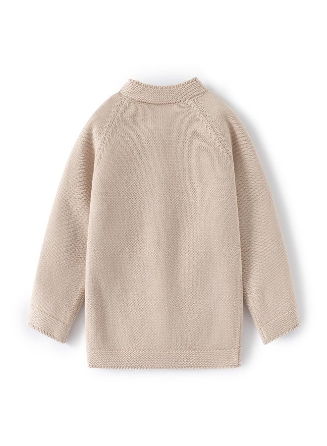 DaZhangGui Baby Girl Knit Cardigan Sweater with Mushroom Embroidery, Toddler Boy Cotton Top (US, Age, 4 Years, 5 Years, M-Beige) - Image 2