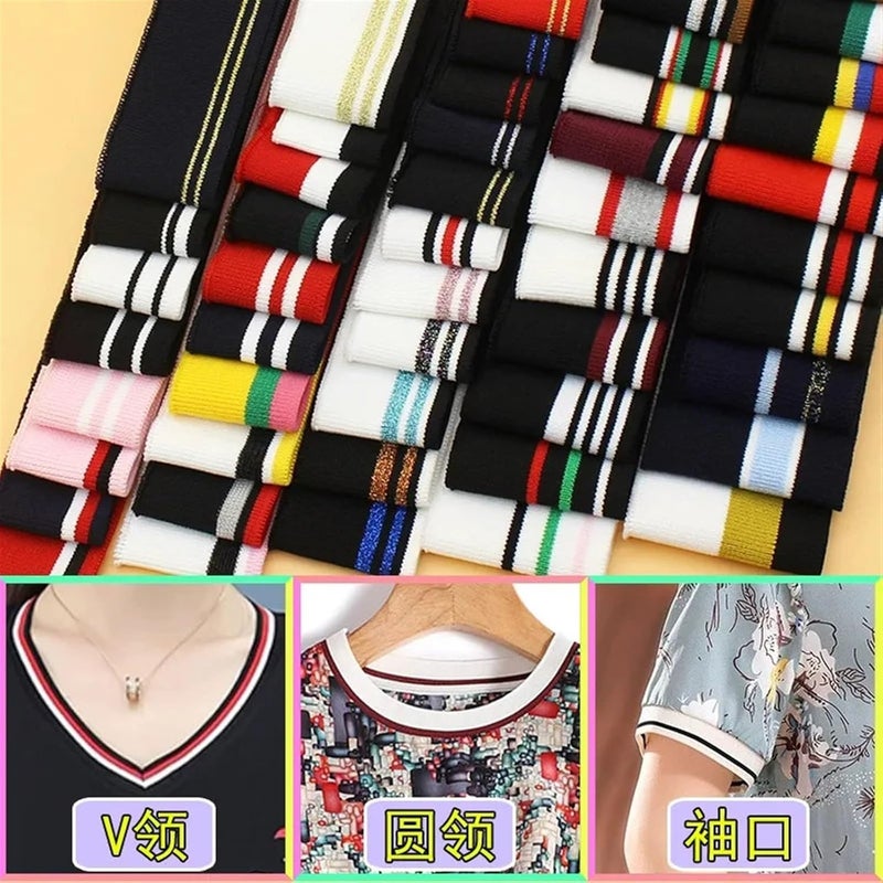 Elastic Ribbed Cuffs Ribbed Colorful Fabric Knitted Strip Rib Soft DIY Cloth Accessories Collar Cuffs Hem Bottom Polyester Elastic for Sewing(Color-21) - Image 2