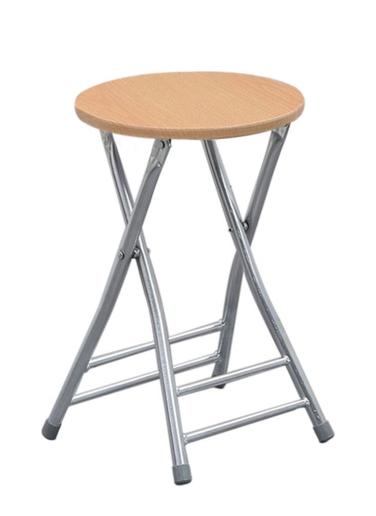 CATANES - Folding Stool Round Portable Folding Stool Wood Seat Light - Image 1
