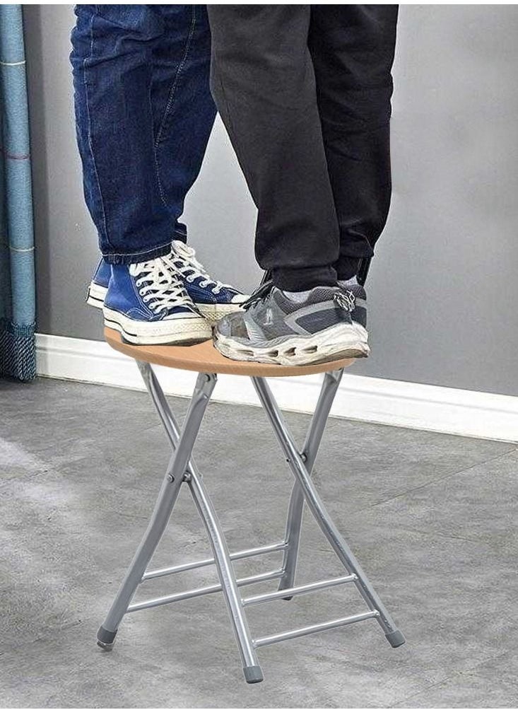 CATANES - Folding Stool Round Portable Folding Stool Wood Seat Light - Image 1