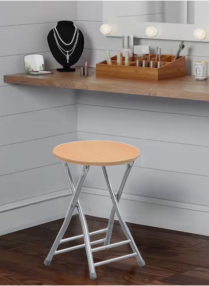 CATANES - Folding Stool Round Portable Folding Stool Wood Seat Light - Image 1