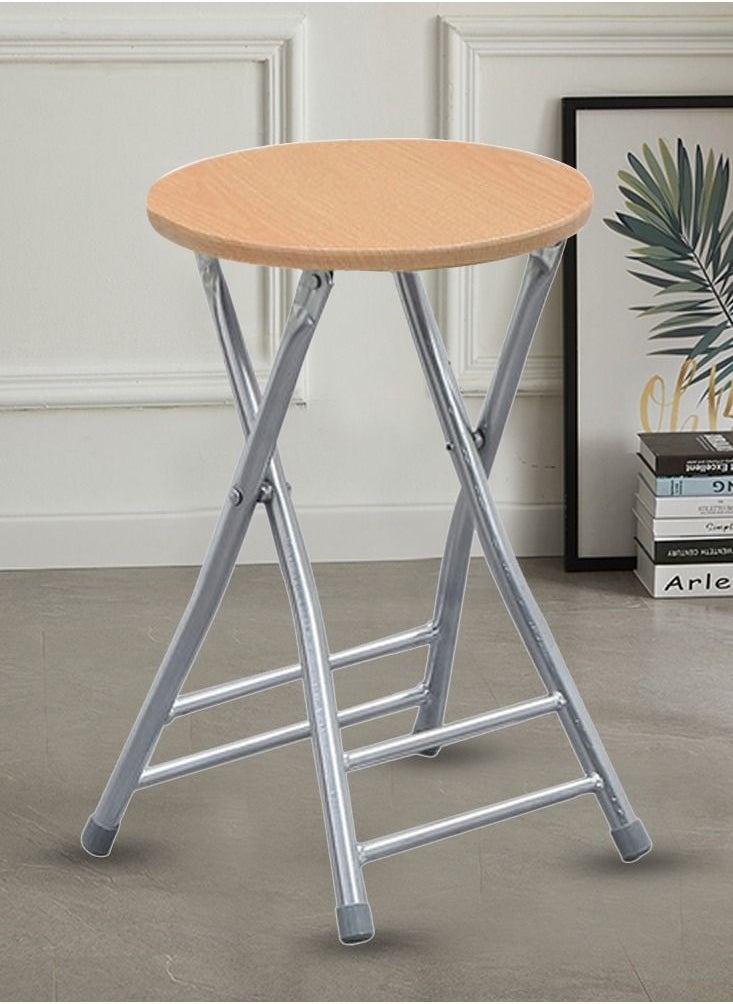 CATANES - Folding Stool Round Portable Folding Stool Wood Seat Light - Image 1