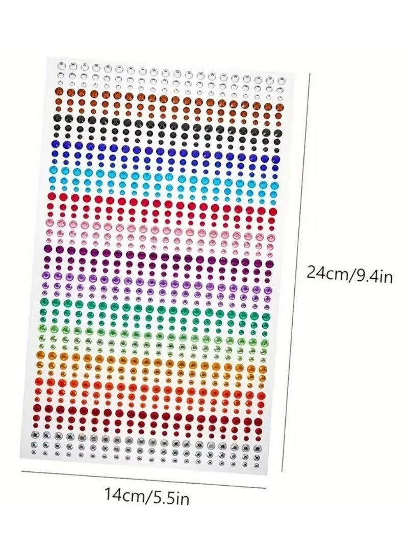 Crystals Rhinestones Kids Stickers 900PCS 15 Colors 3 Sizes Crafts Jewels Sticker Colorful Gem Diamond Makeup Face Eyes Jewels Nail Art Sticker - Image 4