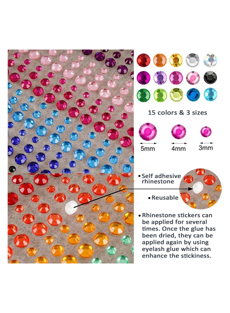 Crystals Rhinestones Kids Stickers 900PCS 15 Colors 3 Sizes Crafts Jewels Sticker Colorful Gem Diamond Makeup Face Eyes Jewels Nail Art Sticker - Image 3