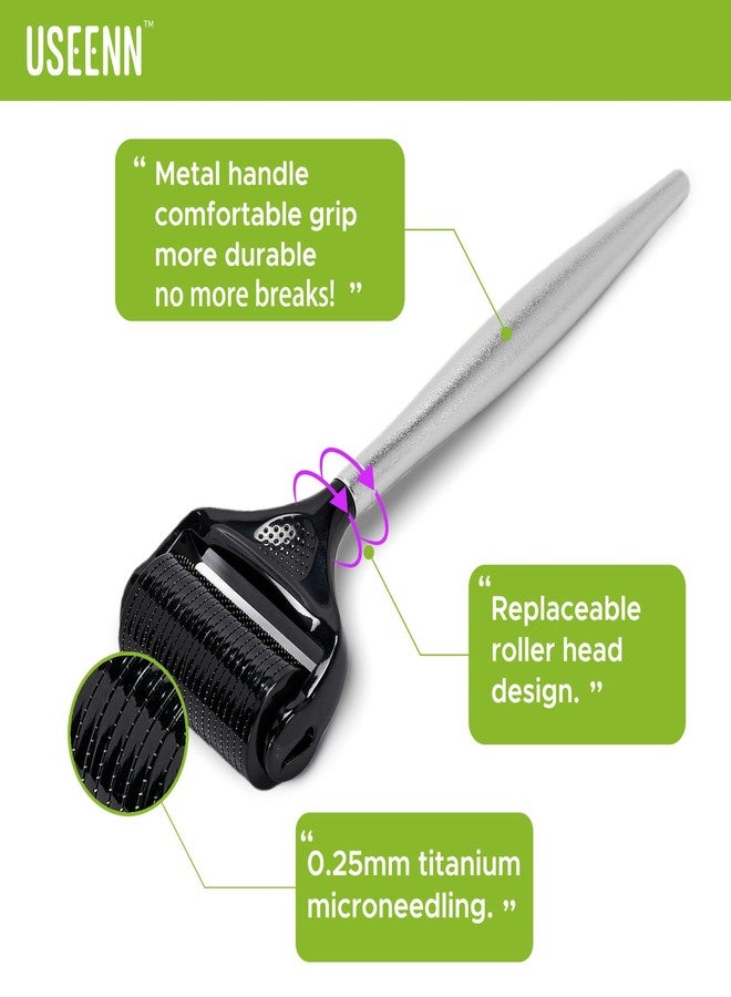 USEENN Ultra Wide Titanium Derma Roller for Face Hair Beard Scalp Skin Body Metal Handle 1200 Microneedling roller for Women and Men 0.25mm - Image 3