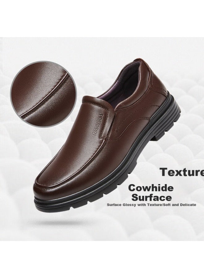 Connell Connei Men's Business Casual Shoes Slip-on Flat Heel Business Leather Shoes Lightweight Casual Leather Shoes Men Brown Size 42 - Image 3