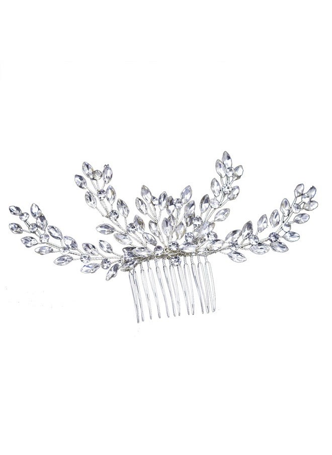 yongsheng Women's Elegant Pearl Hair Comb Silver 19.5*8.5cm， Silver Bride Wedding Hair Comb Rhinestone Bridal Headpiece Crystal Hair Accessories Hair Piece Jewelry for Women and Girls  - Image 1