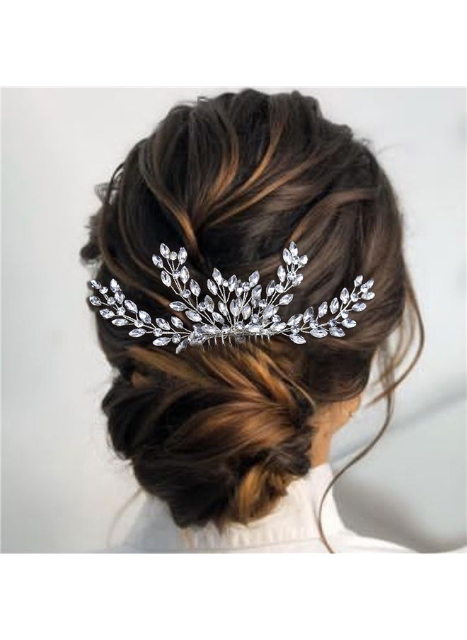 yongsheng Women's Elegant Pearl Hair Comb Silver 19.5*8.5cm， Silver Bride Wedding Hair Comb Rhinestone Bridal Headpiece Crystal Hair Accessories Hair Piece Jewelry for Women and Girls  - Image 2