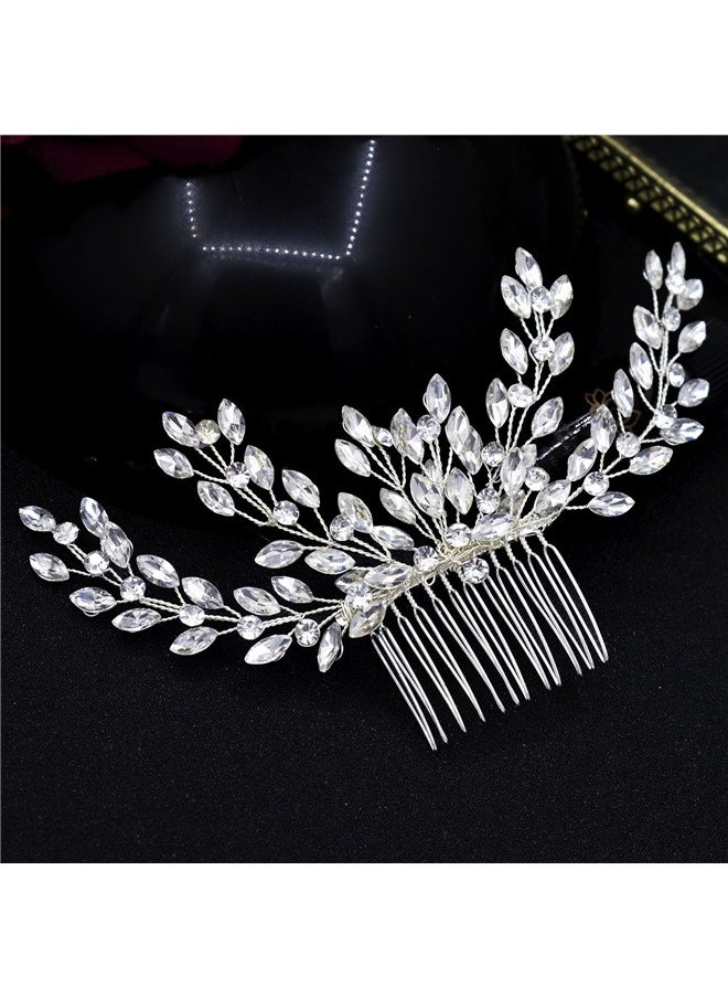 yongsheng Women's Elegant Pearl Hair Comb Silver 19.5*8.5cm， Silver Bride Wedding Hair Comb Rhinestone Bridal Headpiece Crystal Hair Accessories Hair Piece Jewelry for Women and Girls  - Image 3
