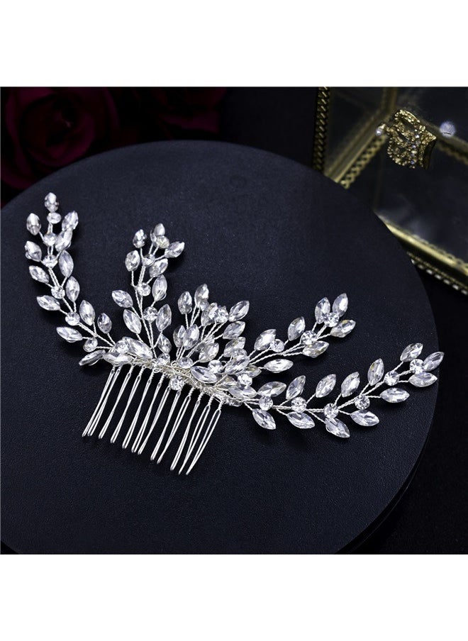 yongsheng Women's Elegant Pearl Hair Comb Silver 19.5*8.5cm， Silver Bride Wedding Hair Comb Rhinestone Bridal Headpiece Crystal Hair Accessories Hair Piece Jewelry for Women and Girls  - Image 4