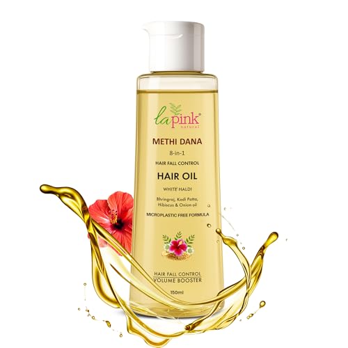 La Pink Methi Dana 8-in-1 Hair Oil For Hair Growth & Thickness | Reduces Hair Fall, Dandruff & Baldness | Enriched with Hibiscus, Bhringraj, Indian Bay Leaf & Onion | 150ml - Image 1