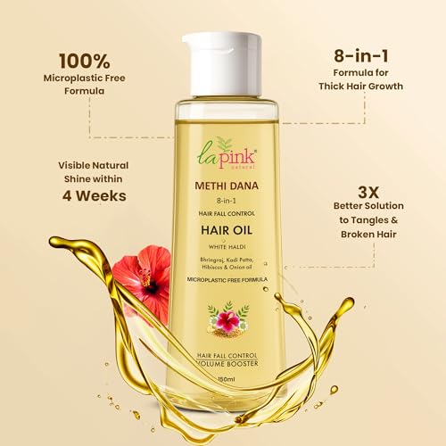 La Pink Methi Dana 8-in-1 Hair Oil For Hair Growth & Thickness | Reduces Hair Fall, Dandruff & Baldness | Enriched with Hibiscus, Bhringraj, Indian Bay Leaf & Onion | 150ml - Image 2