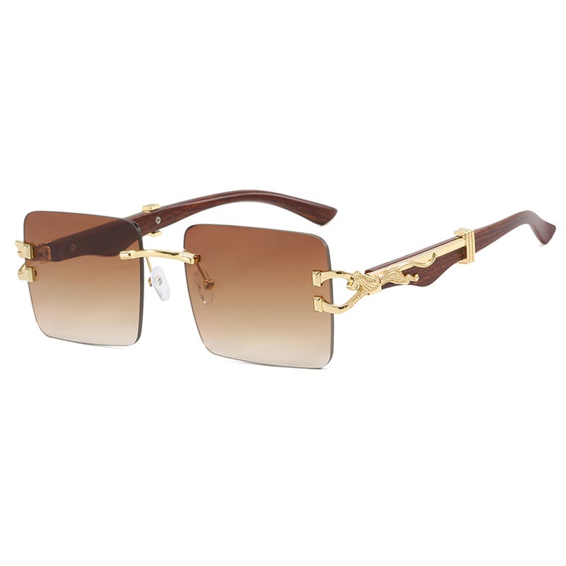 Wooden Frameless Square Sunglasses Anti-Uv High-End Sunglasses Popular Ins Leopard Slimming Look Sunglasses - Image 5