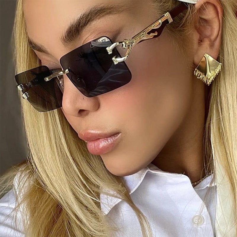 Wooden Frameless Square Sunglasses Anti-Uv High-End Sunglasses Popular Ins Leopard Slimming Look Sunglasses - Image 2