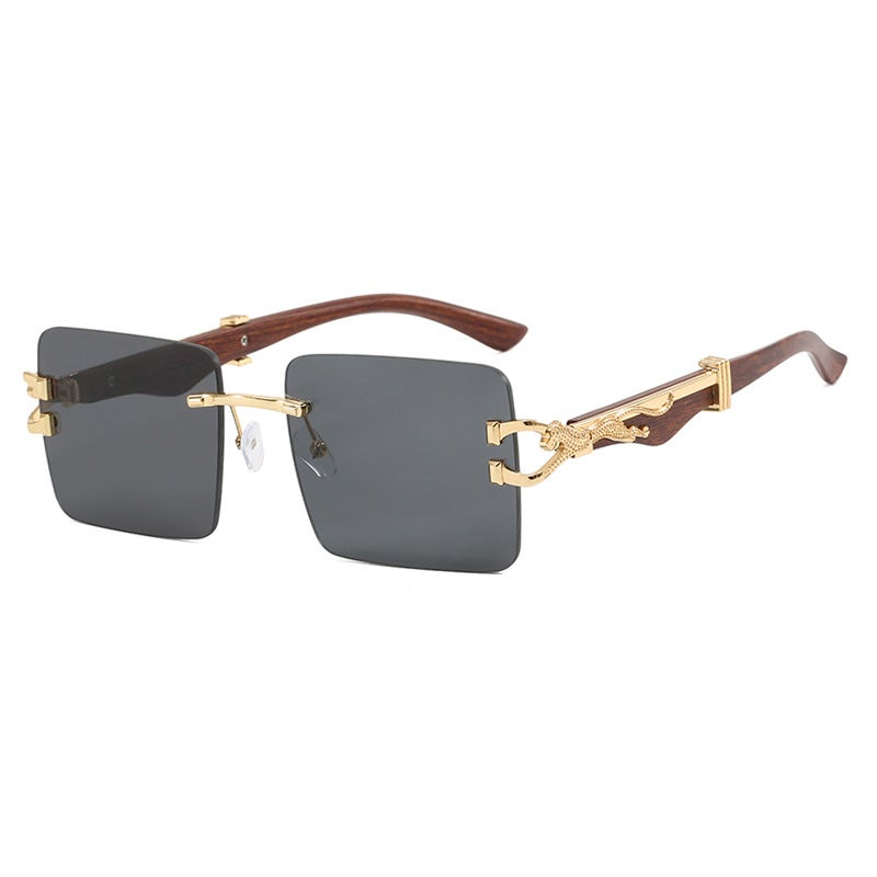Wooden Frameless Square Sunglasses Anti-Uv High-End Sunglasses Popular Ins Leopard Slimming Look Sunglasses - Image 3