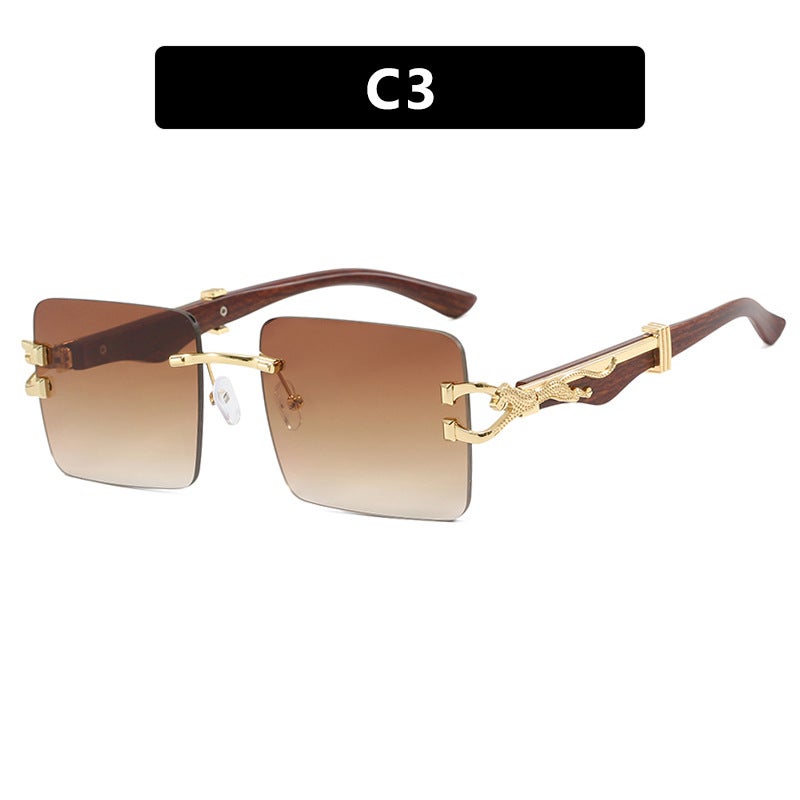 Wooden Frameless Square Sunglasses Anti-Uv High-End Sunglasses Popular Ins Leopard Slimming Look Sunglasses - Image 1