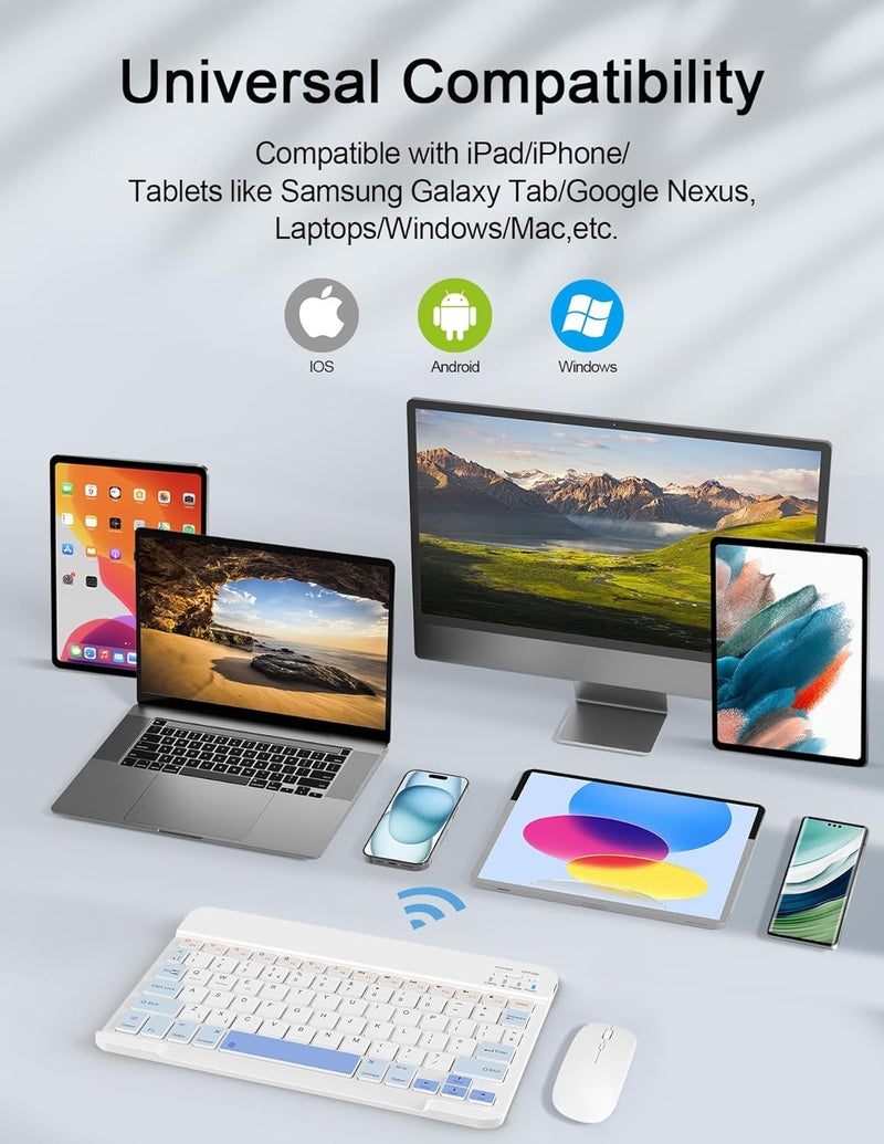 Nsyee Bluetooth Keyboard and Mouse, Universal Compact Wireless Keyboard, Rechargeable Portable Keyboard for iPad/Samsung/Tablet/iOS/Android/Windows, UK Layout - Image 2