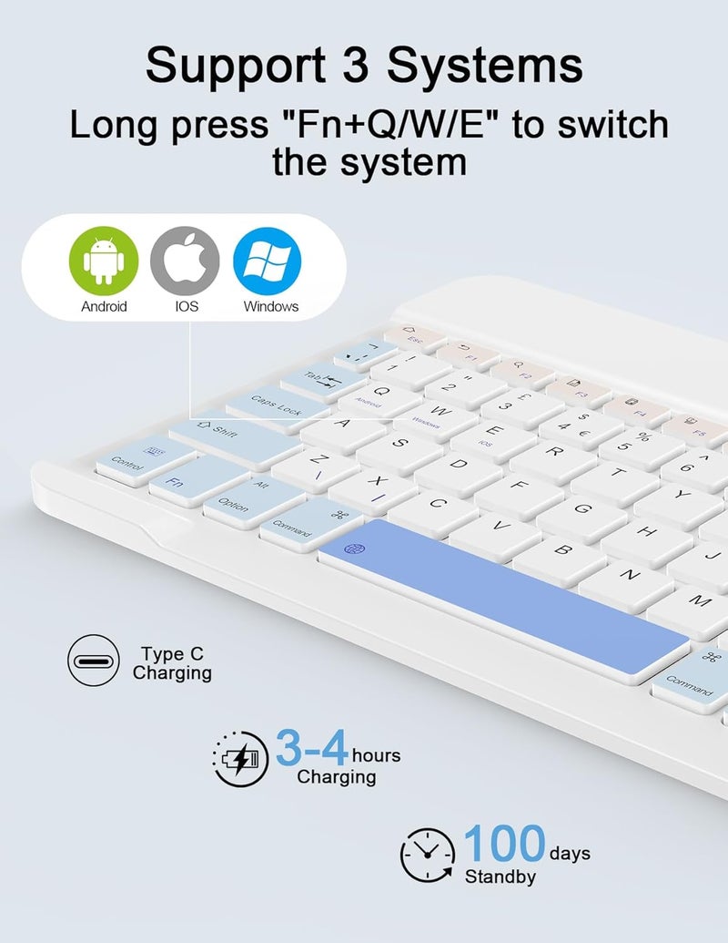 Nsyee Bluetooth Keyboard and Mouse, Universal Compact Wireless Keyboard, Rechargeable Portable Keyboard for iPad/Samsung/Tablet/iOS/Android/Windows, UK Layout - Image 5