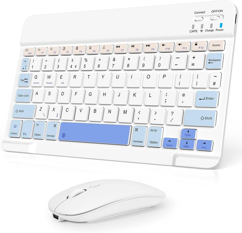 Nsyee Bluetooth Keyboard and Mouse, Universal Compact Wireless Keyboard, Rechargeable Portable Keyboard for iPad/Samsung/Tablet/iOS/Android/Windows, UK Layout - Image 1