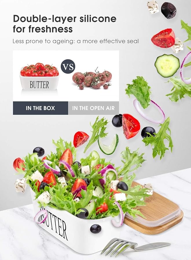 هوكور طبق زبدة كبير مع غطاء، وعاء سيراميك لحفظ الزبدة مع سكين وأطباق زبدة محكمة الغلق من السيليكون عالي الجودة، للمطبخ والطبخ المنزلي - Image 4