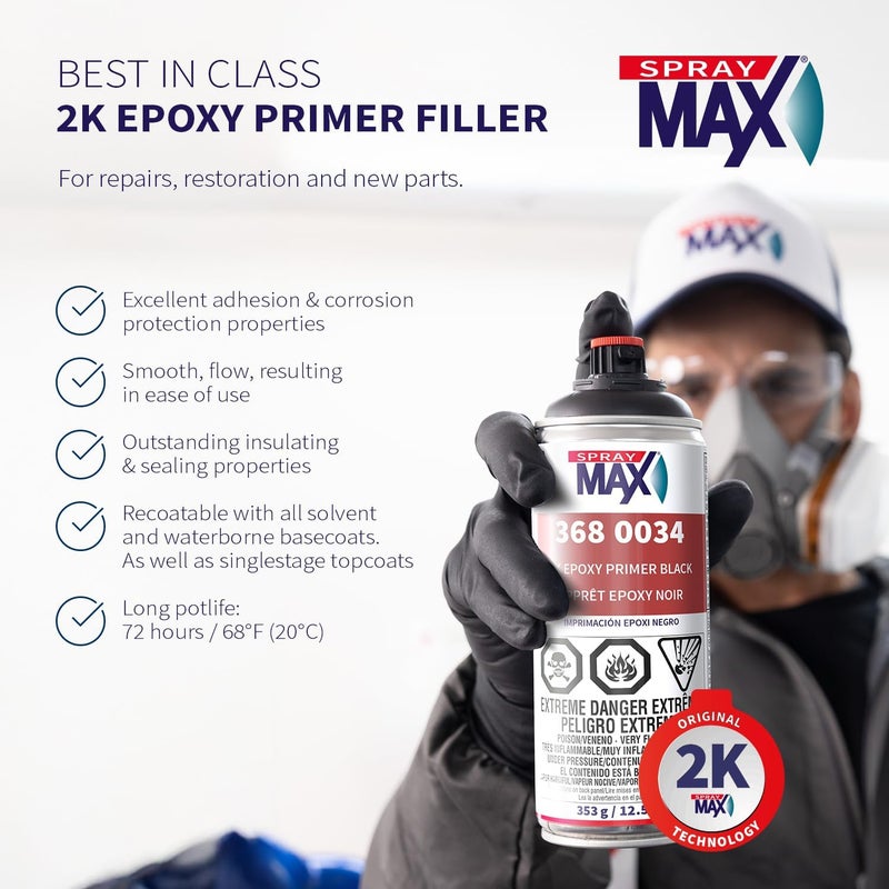 Spray max 2K Epoxy Primer Black | 2K Primer Automotive | Epoxy Spray Paint for Metal, Aluminum & Steel | Corrosion-Resistant, Fast-Drying, High Adhesion & Professional Grade 12.5 oz - Image 2