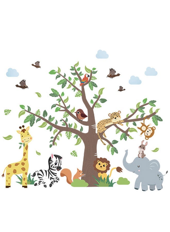HOOTO Cartoon Animal Wall Decal Jungle Animals Wall Stickers Elephant Lion Zebra Butterfly Wall Decor for Kids Baby DIY Vinyl Mural Art for Nursery Bedroom Living Room Playroom - Image 1