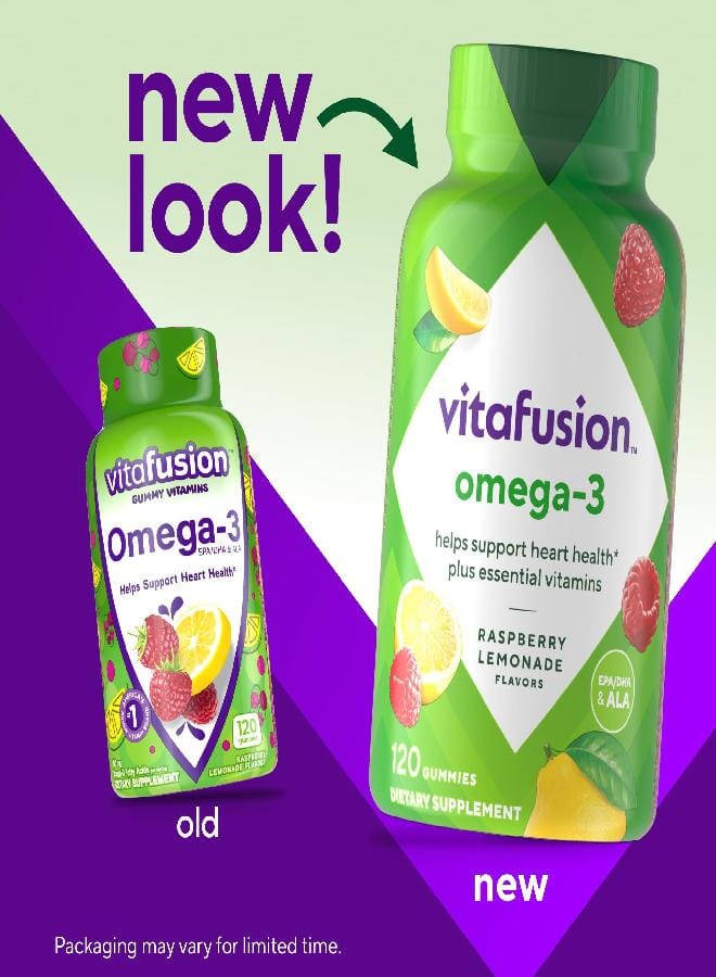 Vitafusion Omega-3 Gummy Vitamins, Berry Lemonade Flavored, Heart Health Vitamins(1) With Omega 3 EPA/DHA and Vitamins A, C, D and E, America’s Number 1 Vitamin Brand, 60 Day Supply, 120 Count - Image 2