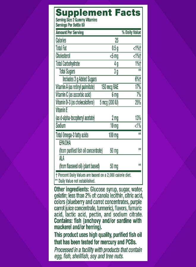 Vitafusion Omega-3 Gummy Vitamins, Berry Lemonade Flavored, Heart Health Vitamins(1) With Omega 3 EPA/DHA and Vitamins A, C, D and E, America’s Number 1 Vitamin Brand, 60 Day Supply, 120 Count - Image 4