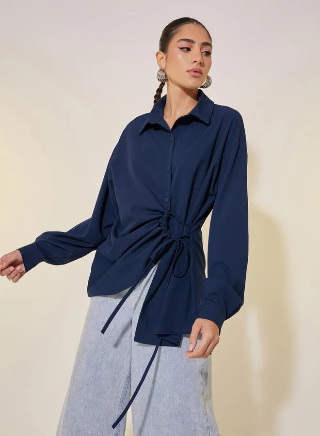 تايك تو Solid Long Sleeve Wrap Top with Ruched