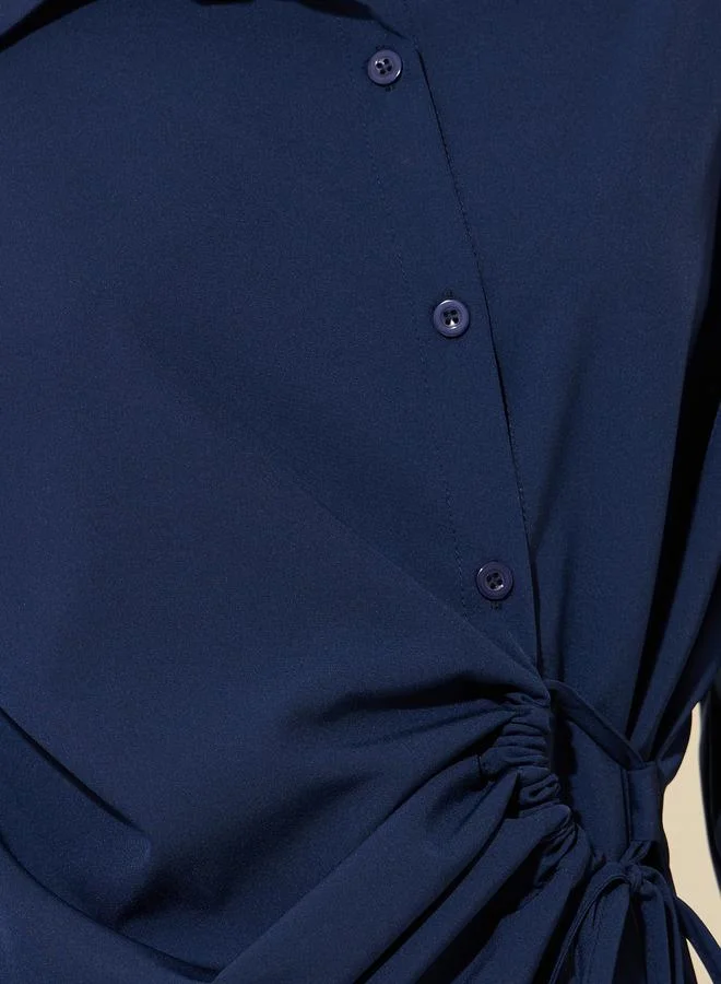 تايك تو Solid Long Sleeve Wrap Top with Ruched