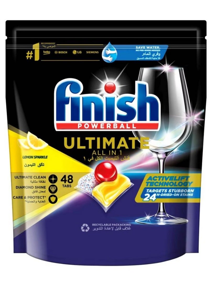 Finish Powerball Ultimate All In 1 Lemon Sparkle 48 Dishwasher Tablet