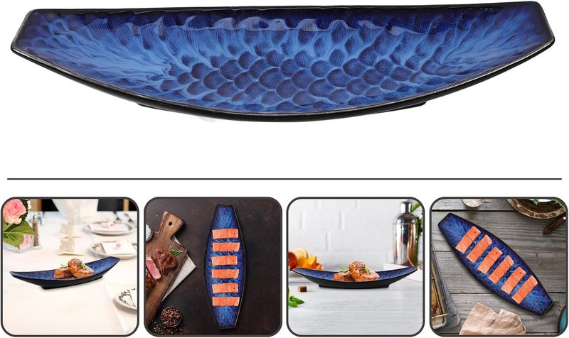 Cabilock Fish Plate Serving Dish Tray for EntertainingJapanese Sashimi Plate Ceramic Serving Platter Decorative Snack Storage Platter for Restaurants Home Kitchen - Image 4