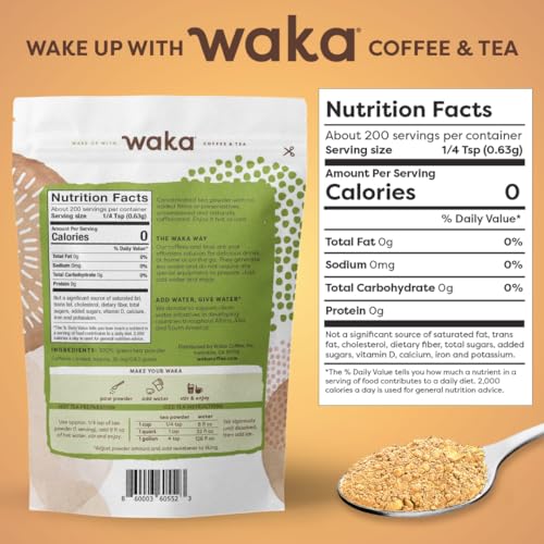 Waka Coffee Waka Instant Green Tea Mix, Classic - 100% Tea Leaves, No Additives, Unsweetened Tea Powder for 50 Quarts or 200 Cups – Easy Quick Hot and Iced Teas (4.5oz) - Image 2