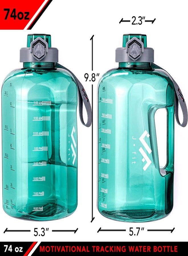 JFIT BPA Free Reusable Sports Water Bottle w/Time Markers, Leakproof Flip-Top Lid & Carry Strap - Durable PETG, 2.28" Wide-Mouth for Ice - Eco-Friendly, Odor-Free & Easy to Clean -Green-73oz - Image 2