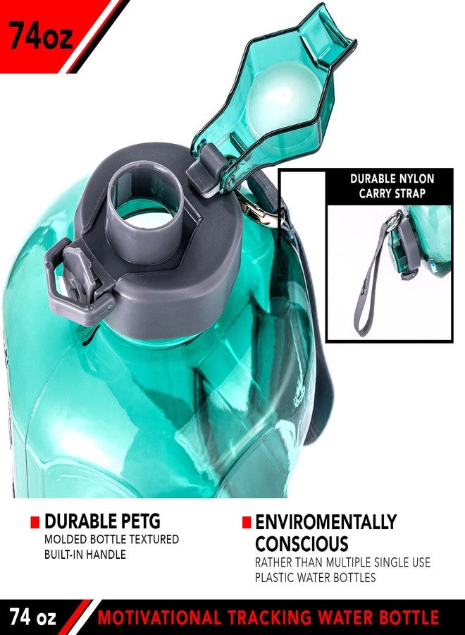 JFIT BPA Free Reusable Sports Water Bottle w/Time Markers, Leakproof Flip-Top Lid & Carry Strap - Durable PETG, 2.28" Wide-Mouth for Ice - Eco-Friendly, Odor-Free & Easy to Clean -Green-73oz - Image 4