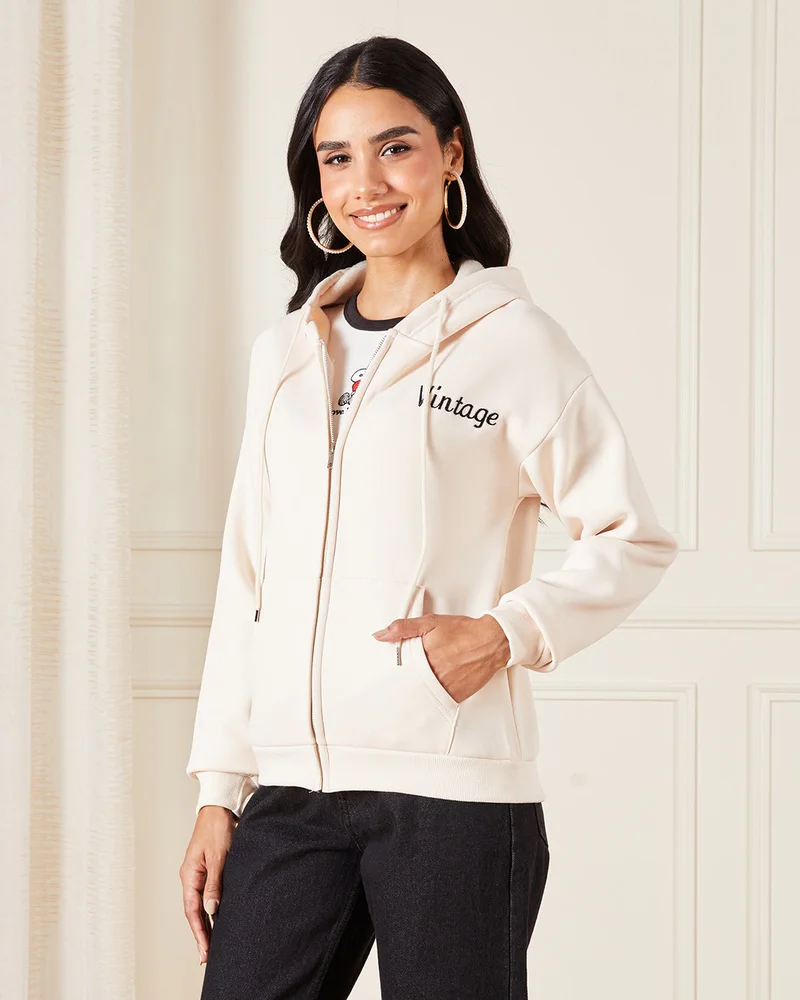 Redtag Women Beige Hooded Sweatshirt