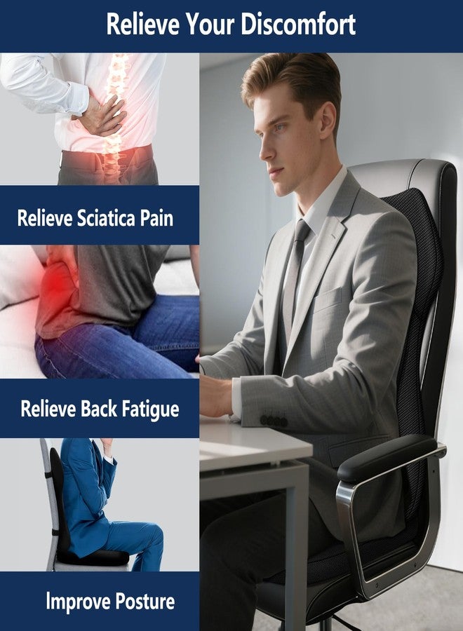 JIPORIER Seat Cushion,Lumbar Support Pillow for Office Chair,Ergonomic Memory Foam Back Support Pillow, High Density Foam Chair Cushion for Sciatica Pain Relief Coccyx Pad for Chair,Car,Desk,Black - Image 3