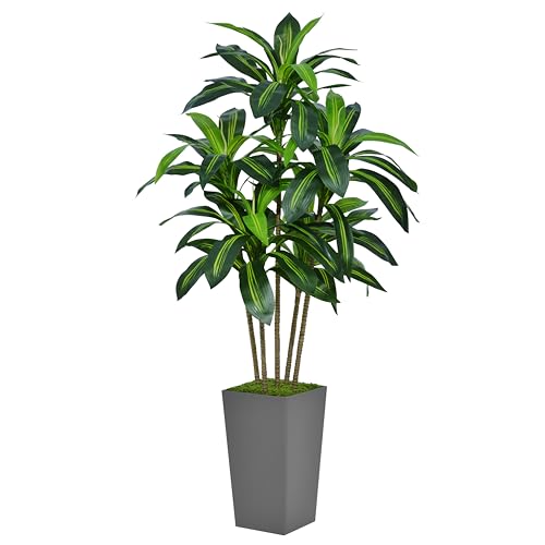 ASTIDY Artificial Dracaena Tree 5FT  Faux Tree with Gray Tall Planter  Fake Tropical Yucca Floor Plant in Pot  Artificial Silk Tree for Home Office Living Room Decor Indoor